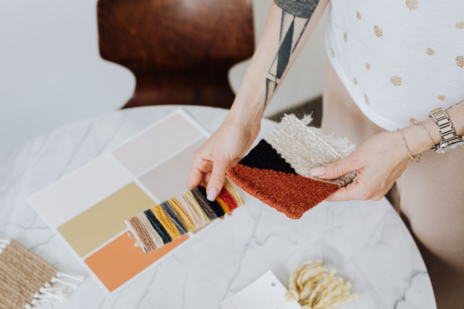 Designer choosing material samples